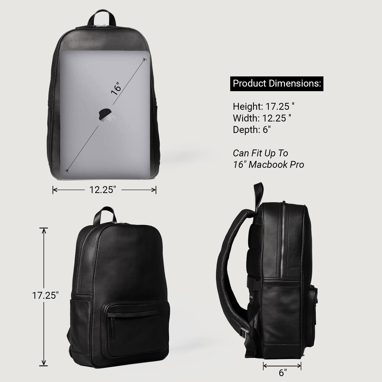 The Philos Black Leather Backpack - Image 3