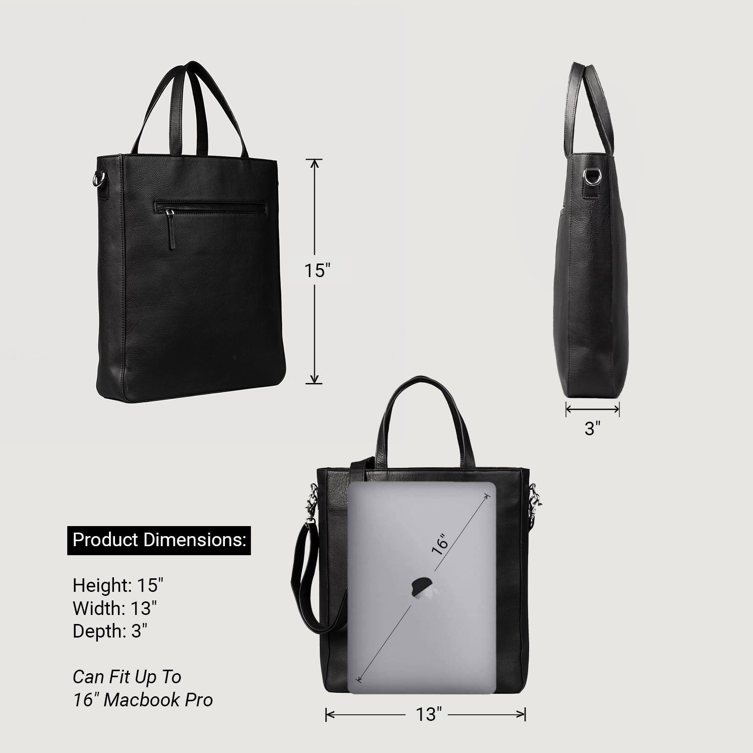 The Poet Black Leather Tote Bag - Image 3