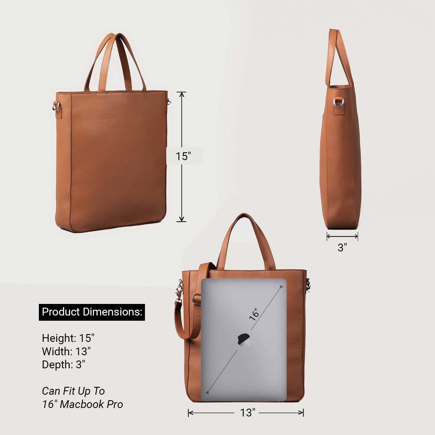 The Poet Brown Leather Tote Bag - Image 3