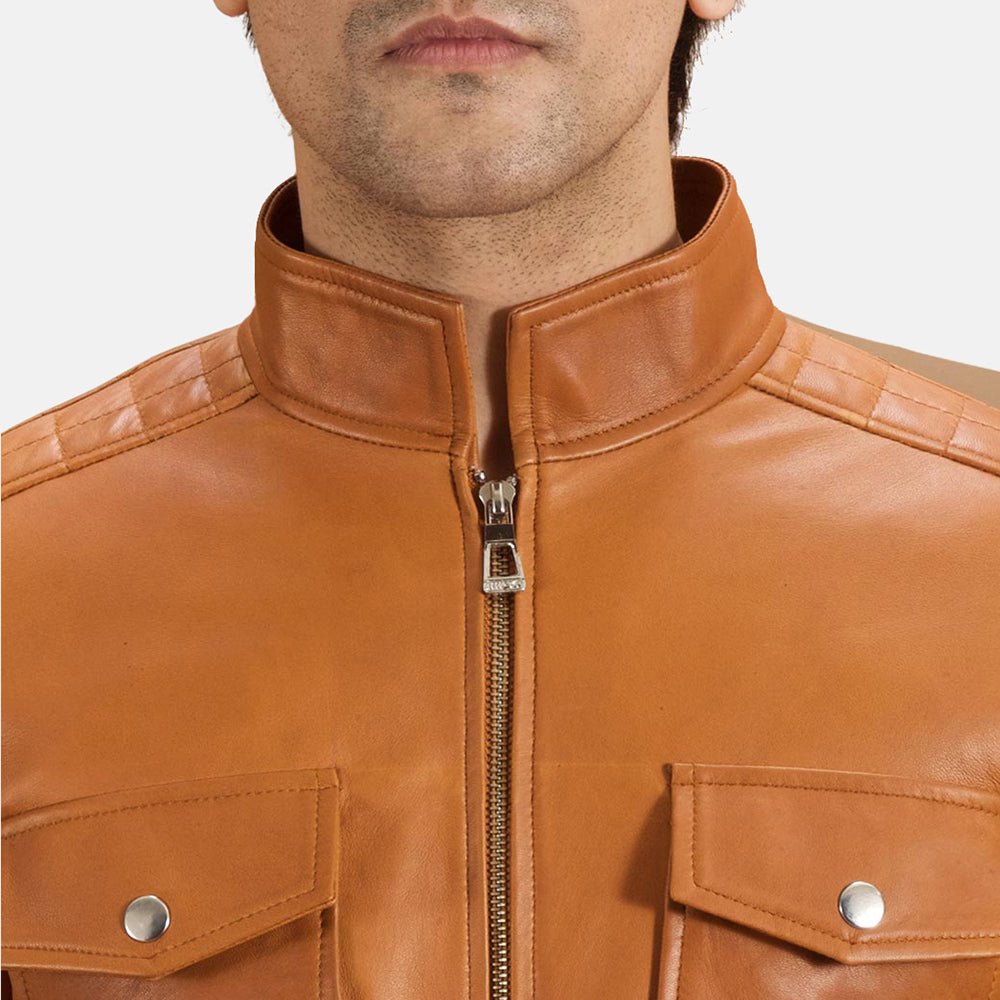 Voltex Tan Leather Biker Jacket - Image 5