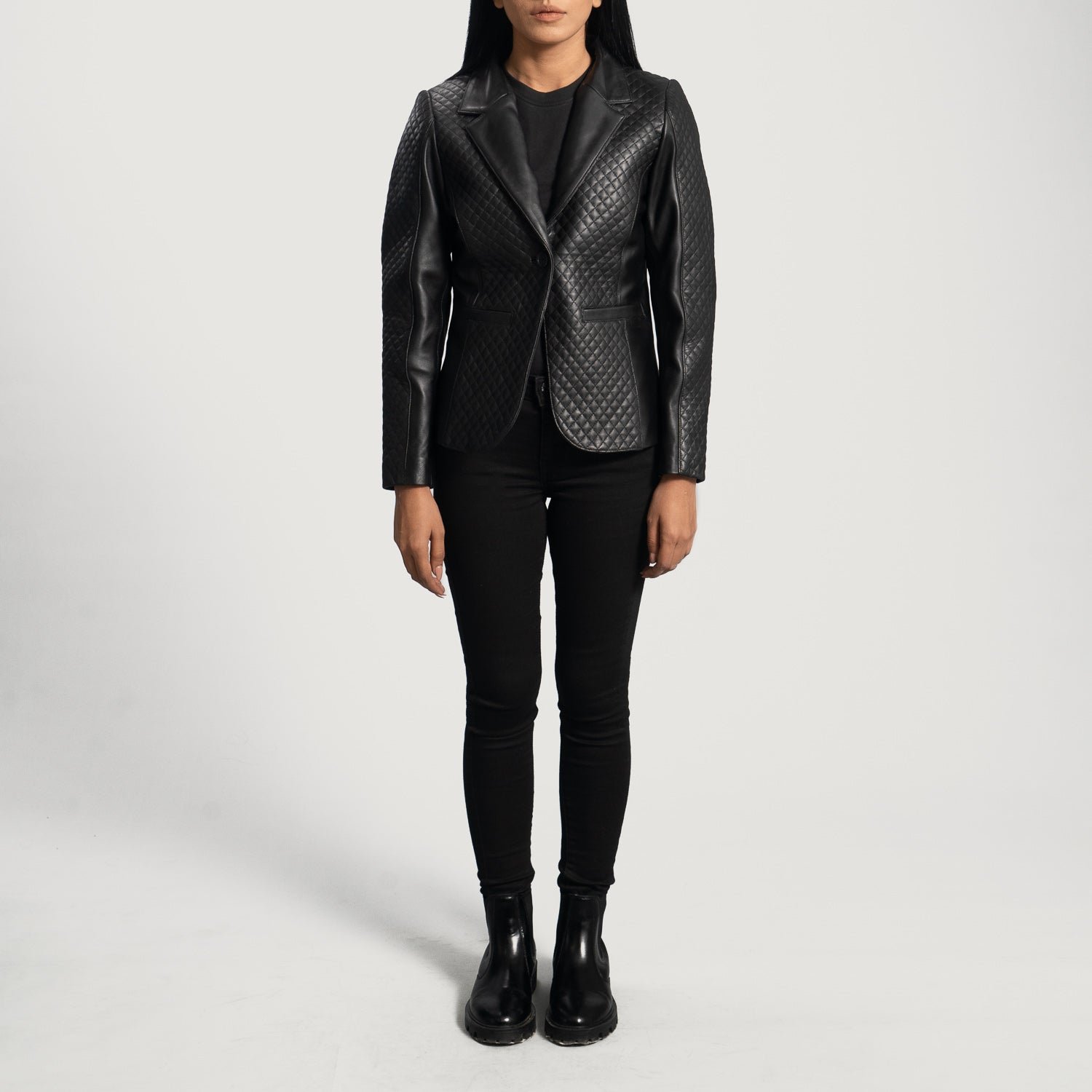 Cora Quilted Black Leather Blazer - Image 5
