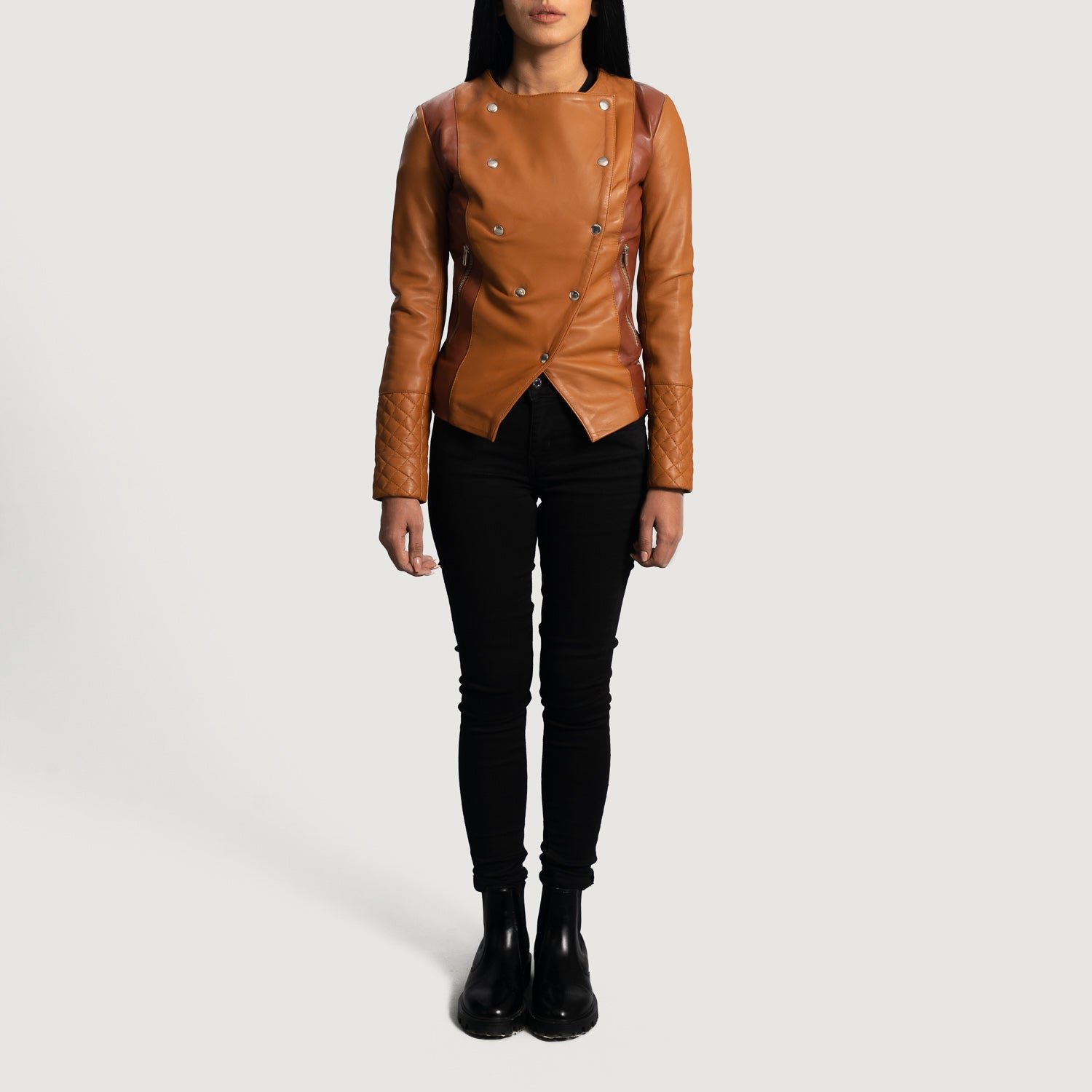 County Tan Overlap Leather Jacket - Image 4
