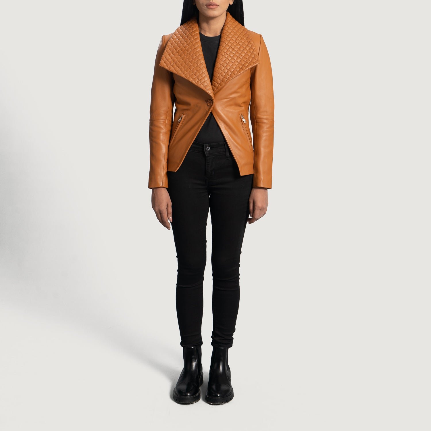 Lee Tan Brown Leather Blazer - Image 4
