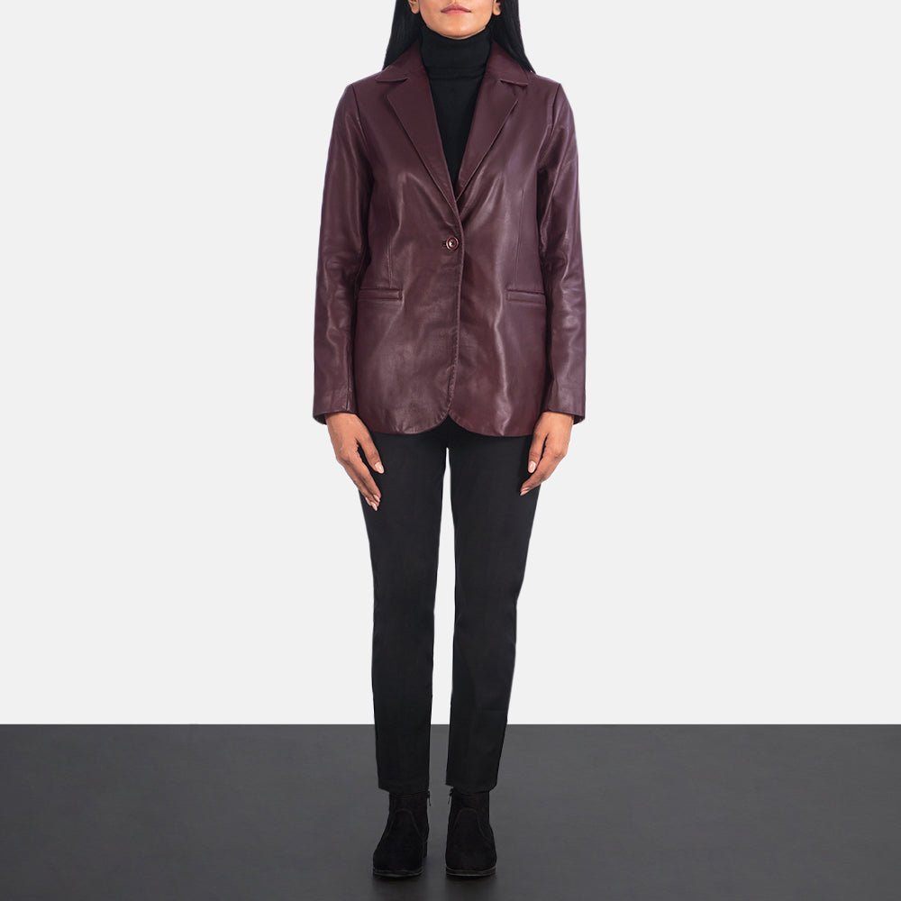 Norma Maroon Leather Blazer - Image 3
