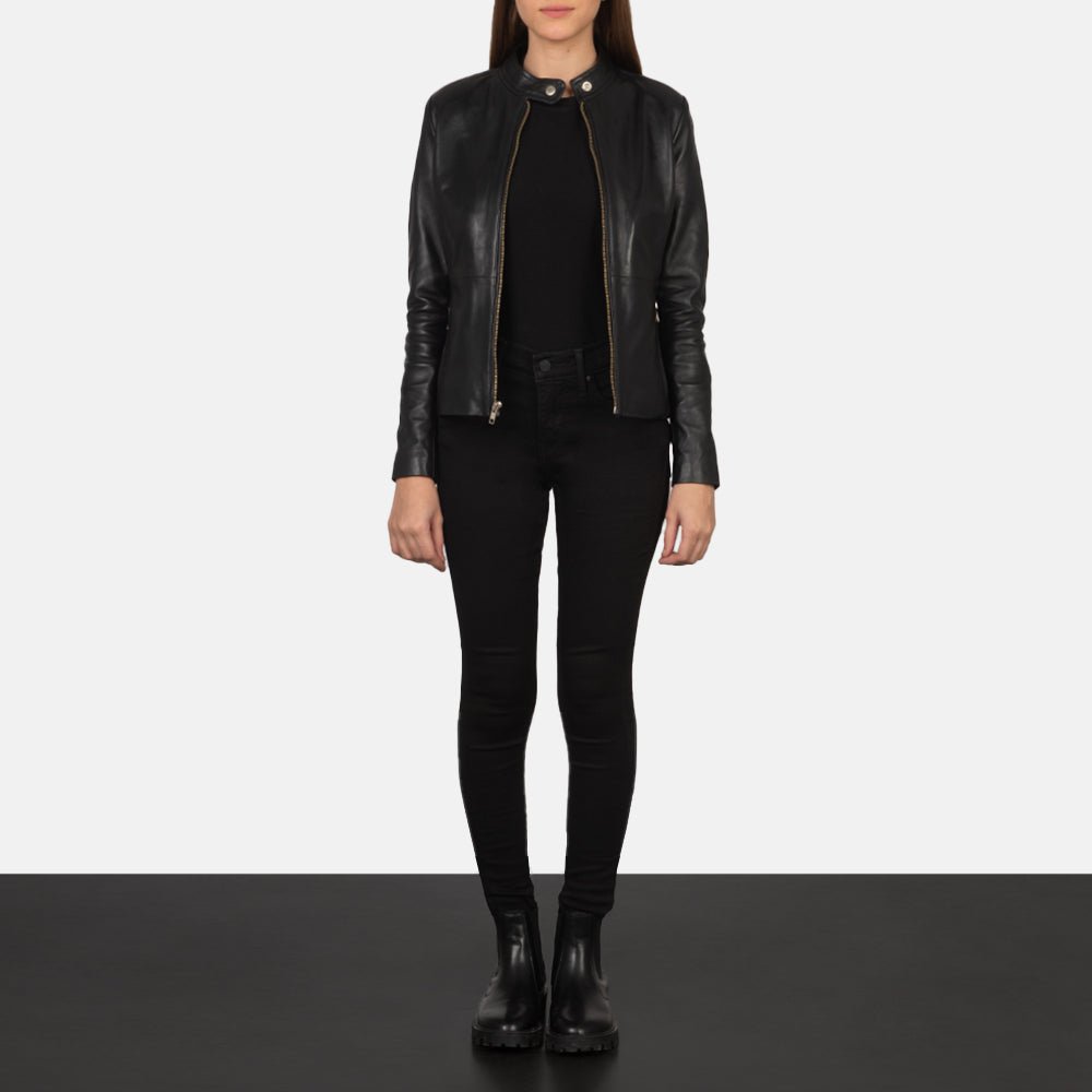 Rave Black Leather Biker Jacket - Image 4