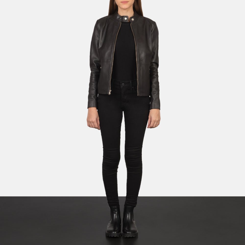 Rave Brown Leather Biker Jacket - Image 3
