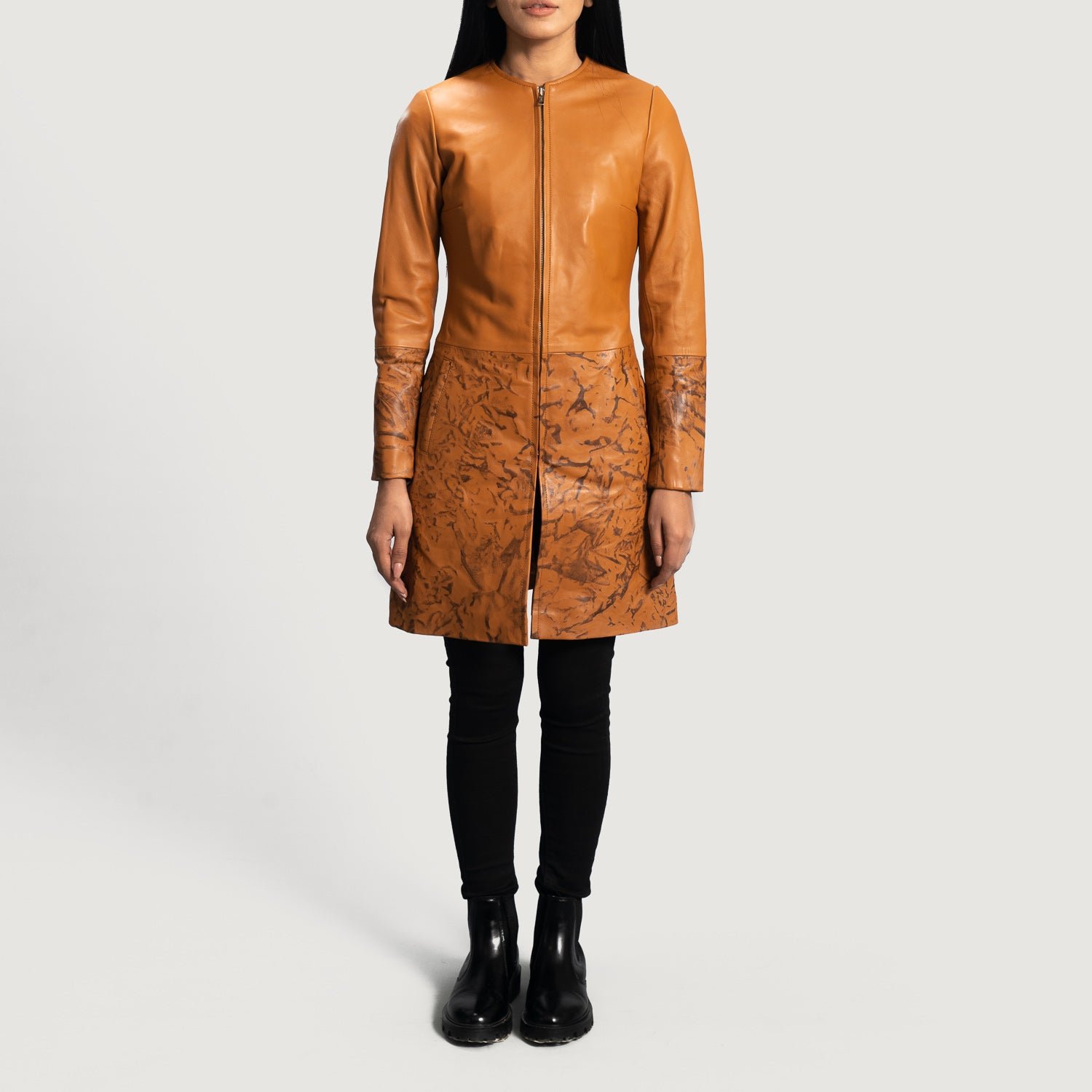 Sandy Tan Dye Leather Coat - Image 4