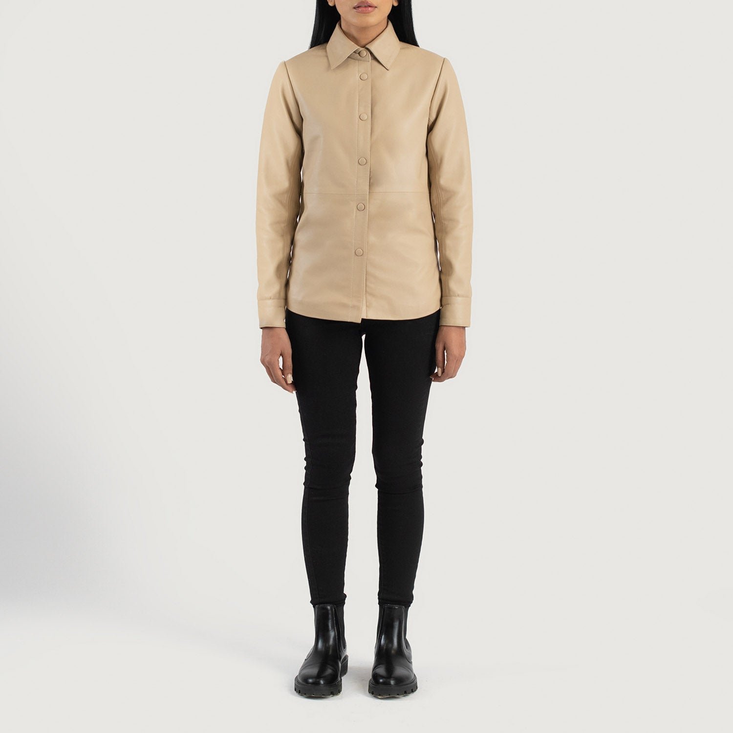 Zenith Beige Leather Shirt Jacket - Image 3