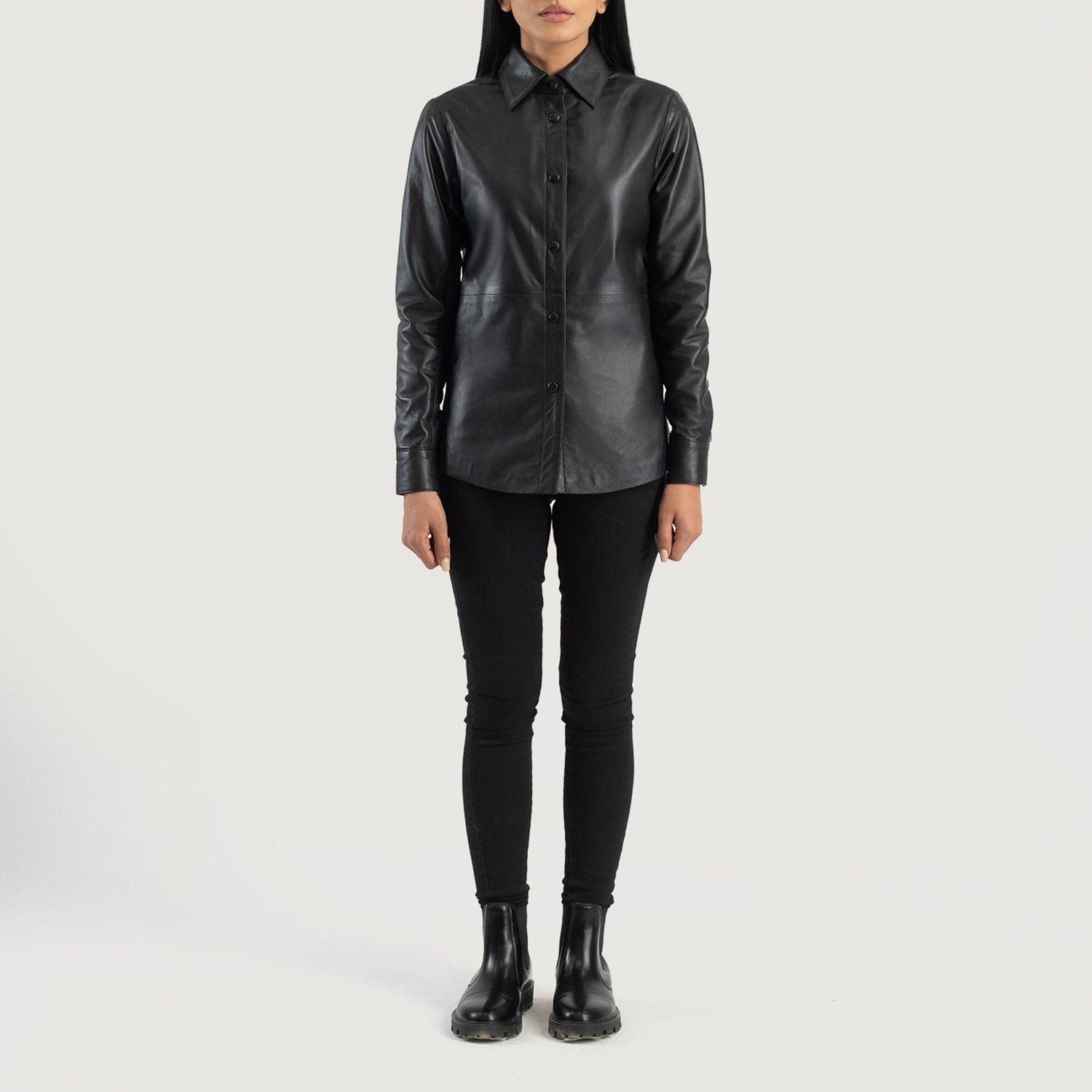 Zenith Black Leather Shirt Jacket - Image 3
