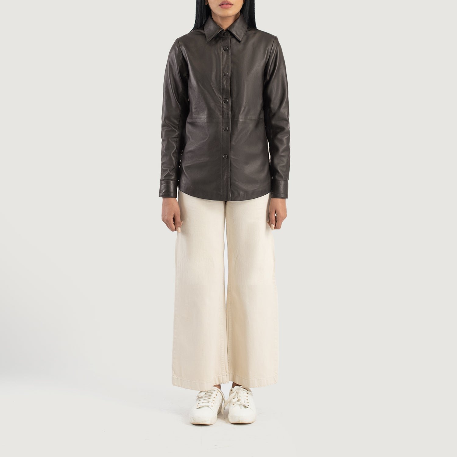 Zenith Brown Leather Shirt Jacket - Image 3