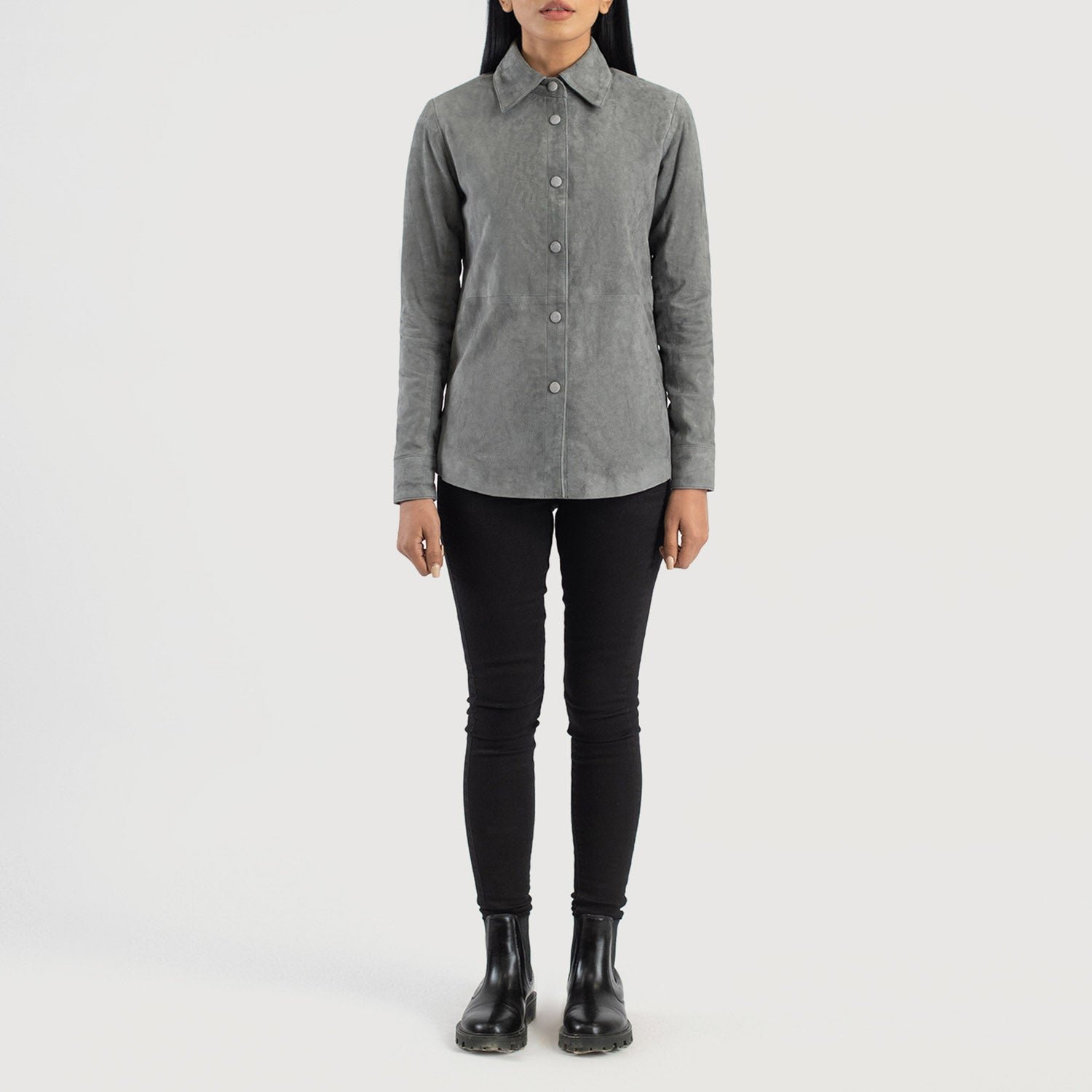 Zenith Grey Suede Leather Shirt Jacket - Image 3