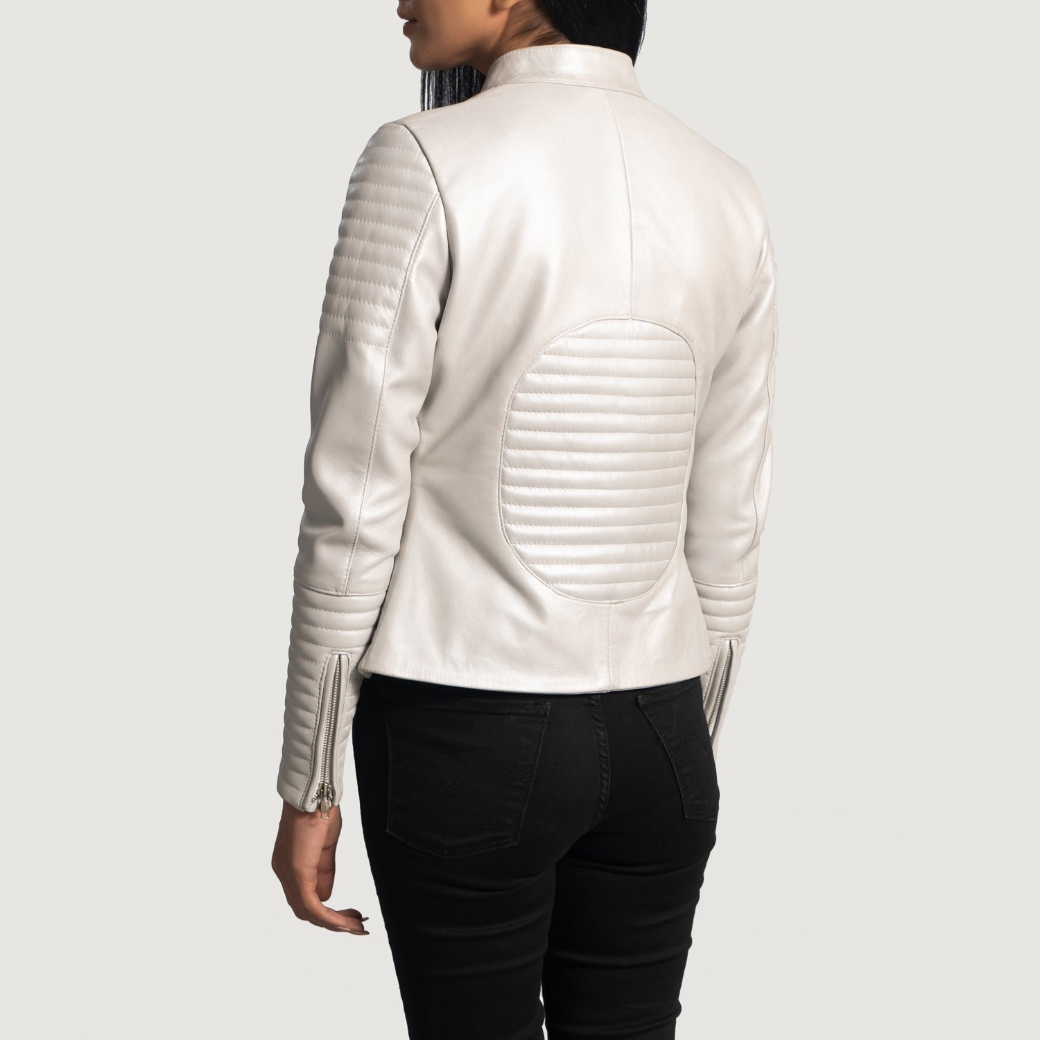 Ice Maiden Silver Quilted Leather Biker Jacket - Image 5