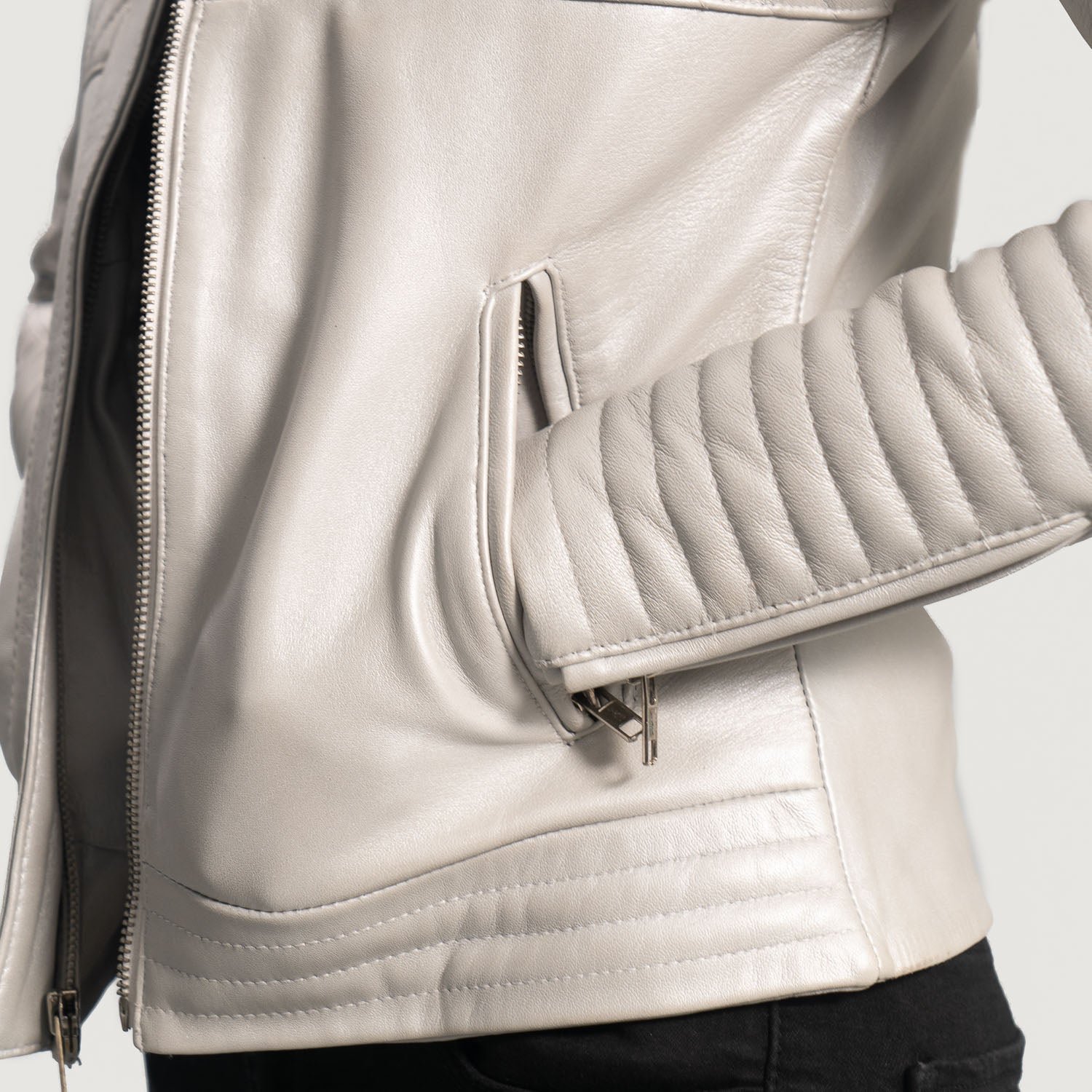 Ice Maiden Silver Quilted Leather Biker Jacket - Image 6