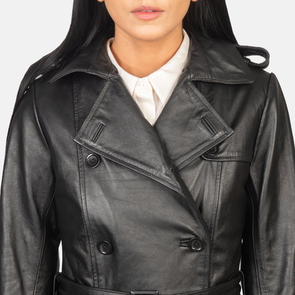 Alice Black Double Breasted Leather Coat - Image 6