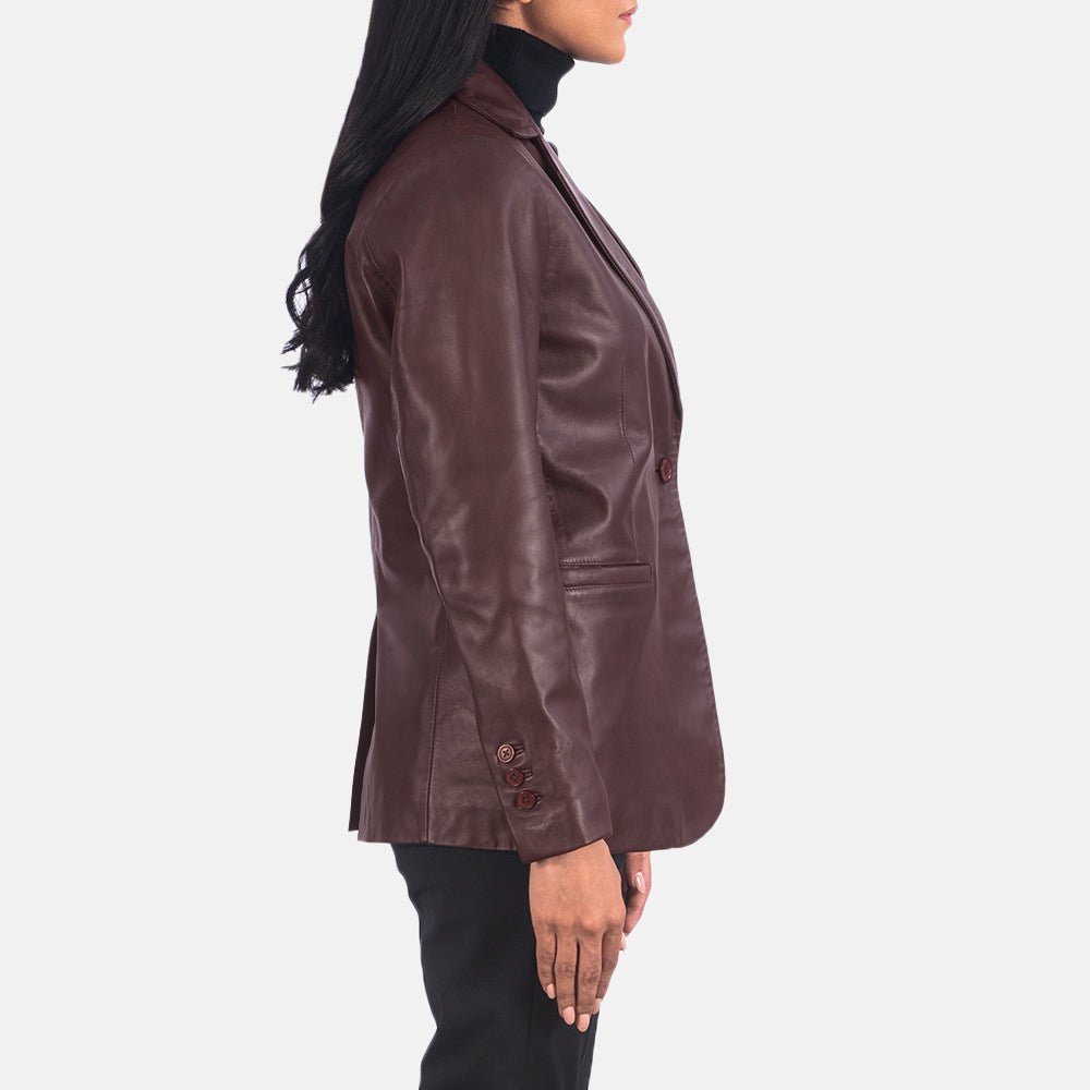 Norma Maroon Leather Blazer - Image 5