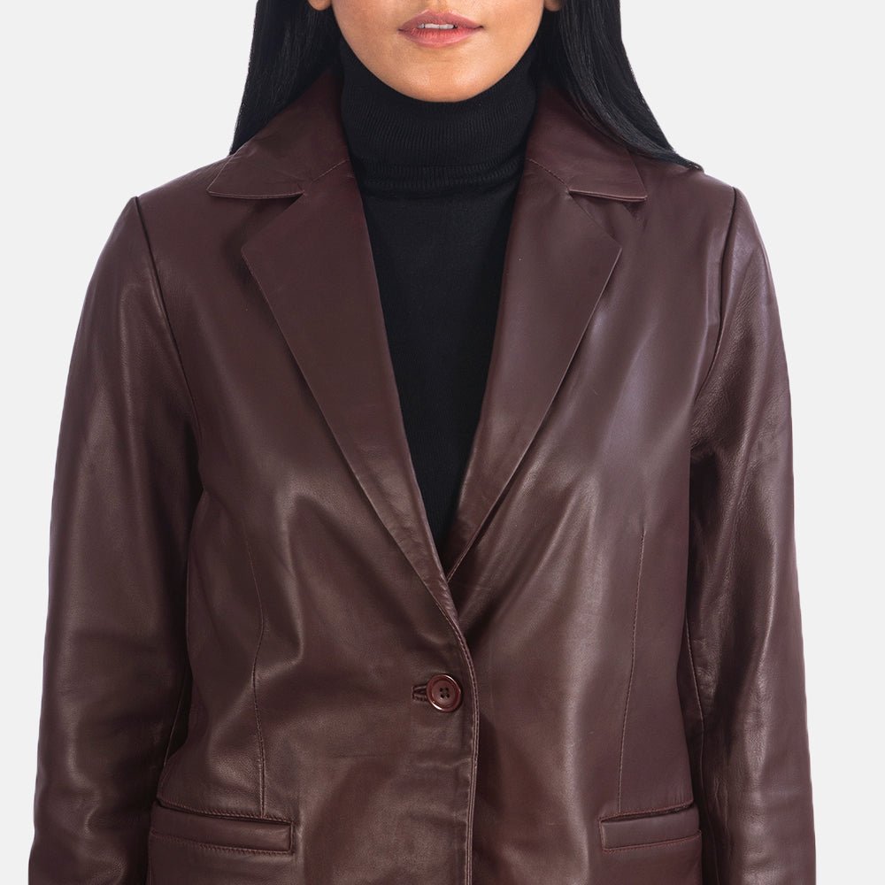 Norma Maroon Leather Blazer - Image 6