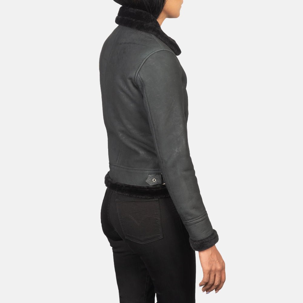 Sherilyn B-3 Distressed Black Leather Bomber Jacket - Image 5