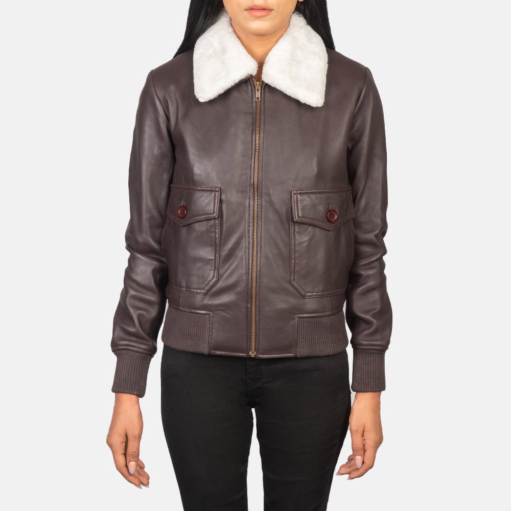 Stella G-1 Maroon Leather Bomber Jacket - Image 4