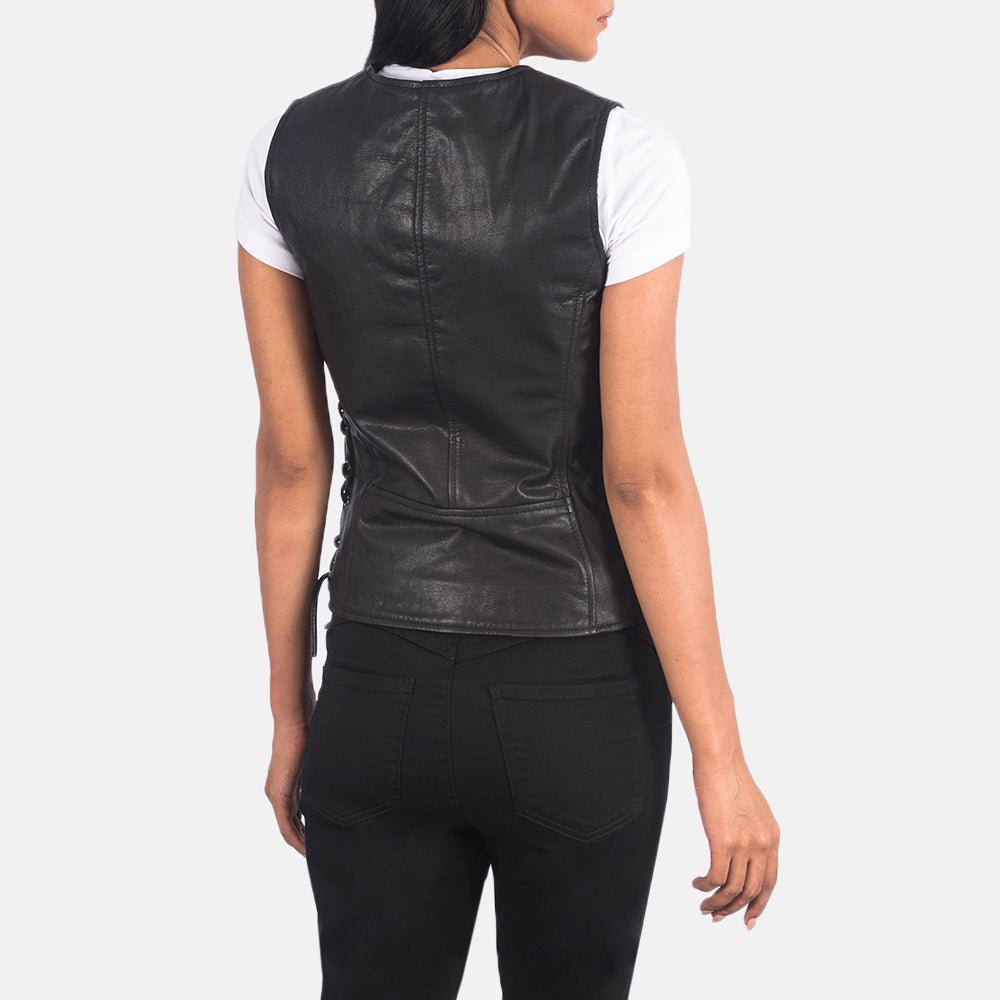 Vanda Black Leather Biker Vest - Image 5