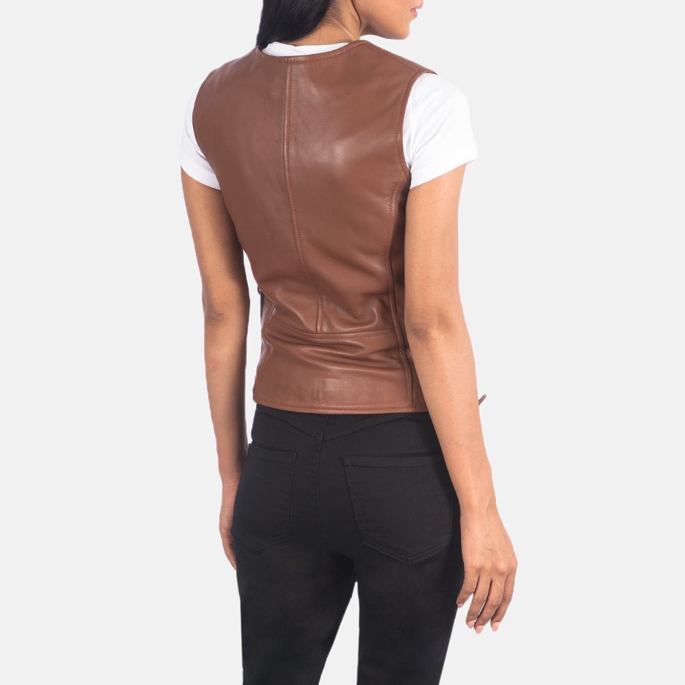 Vanda Brown Leather Biker Vest - Image 5