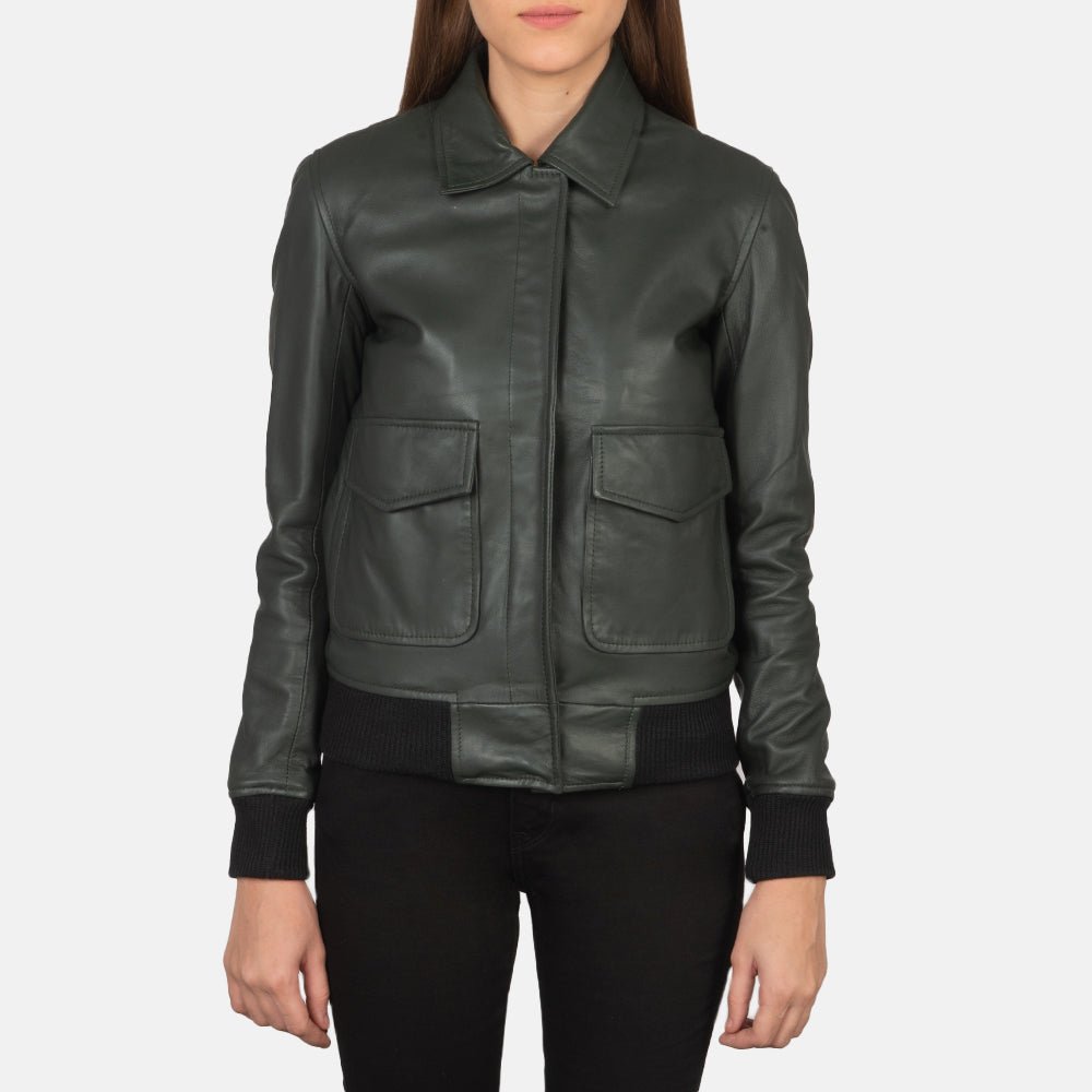 Westa A-2 Green Leather Bomber Jacket - Image 4