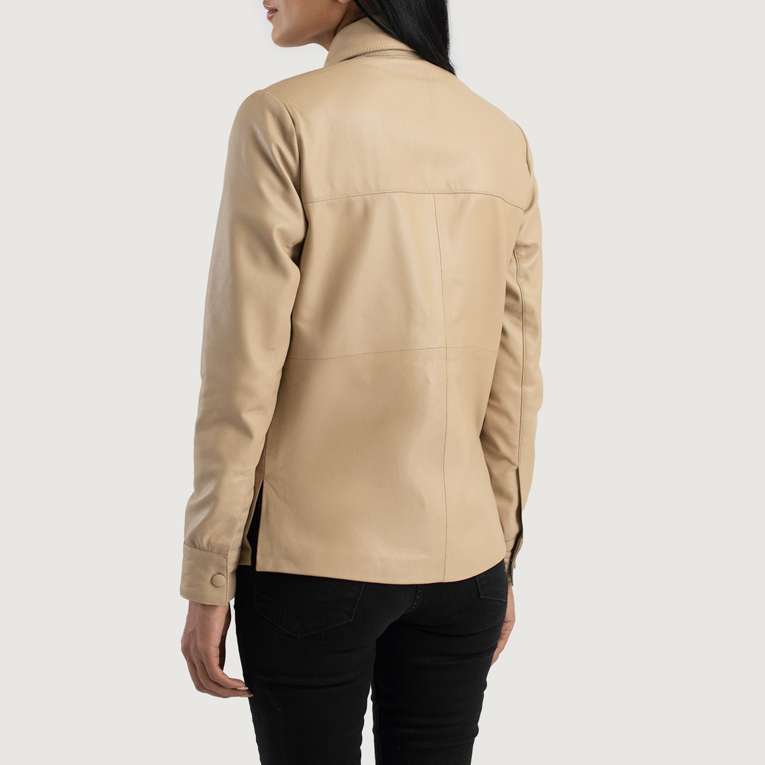 Zenith Beige Leather Shirt Jacket - Image 5