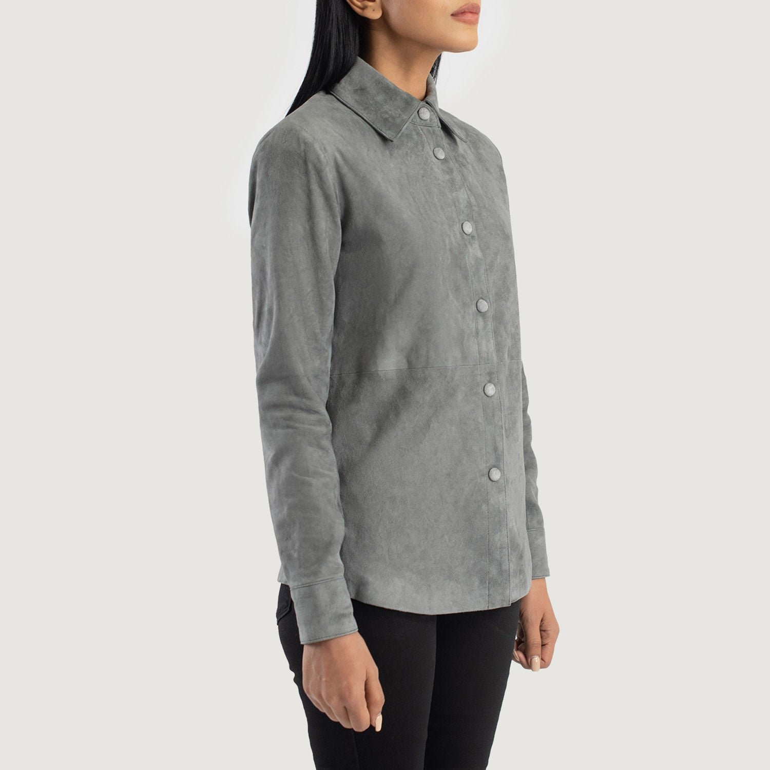 Zenith Grey Suede Leather Shirt Jacket - Image 2