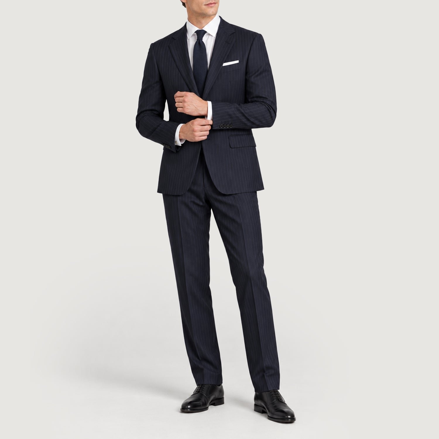 Grant Navy Blue Pinstripe Classic Single Breasted Suit - Image 7