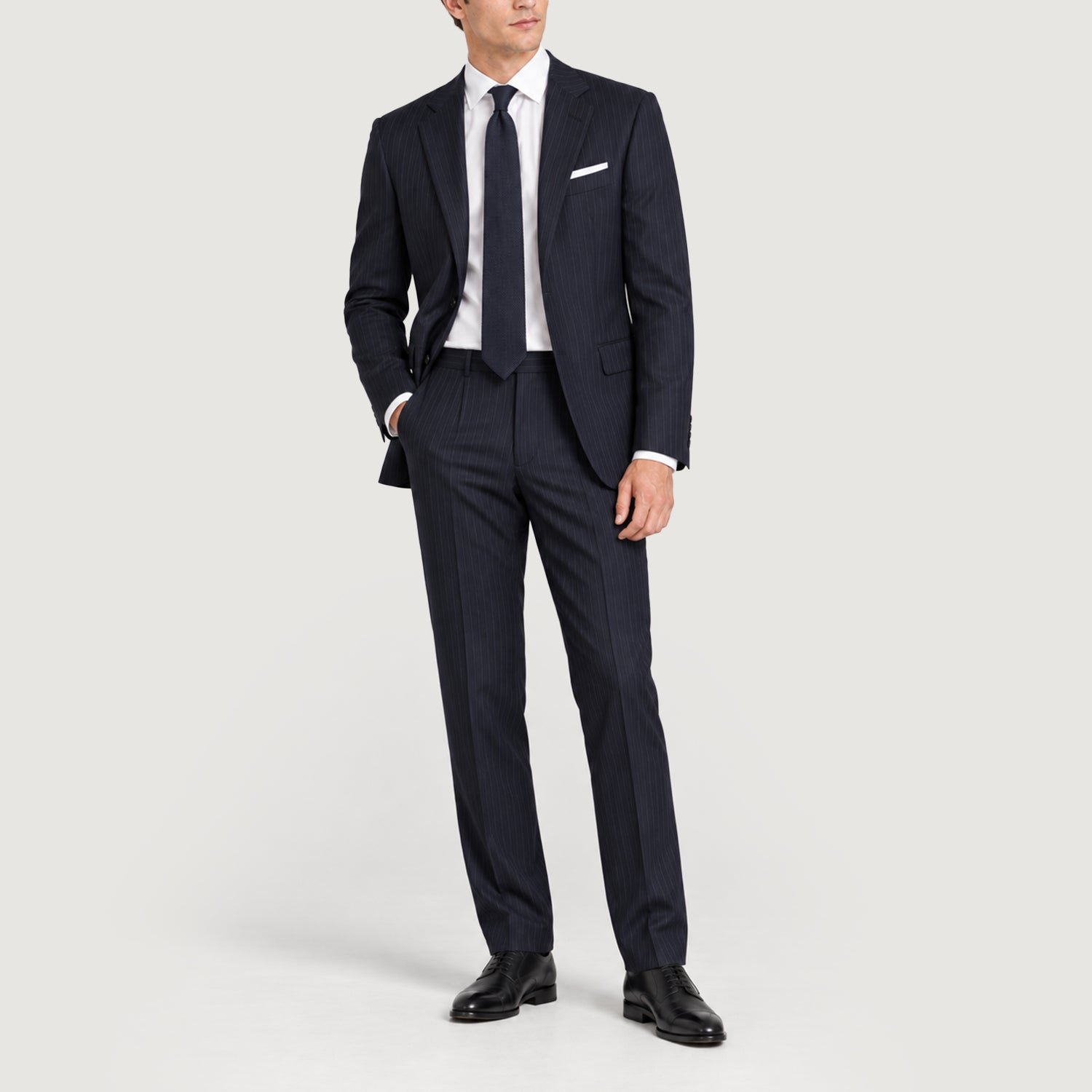 Grant Navy Blue Pinstripe Classic Single Breasted Suit - Image 5
